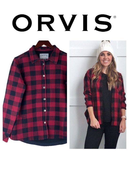 Orvis Jackets & Blazers - Orvis Large 12 14 Oversized Flannel Barn Jacket Coat Buffalo Plaid Red Black